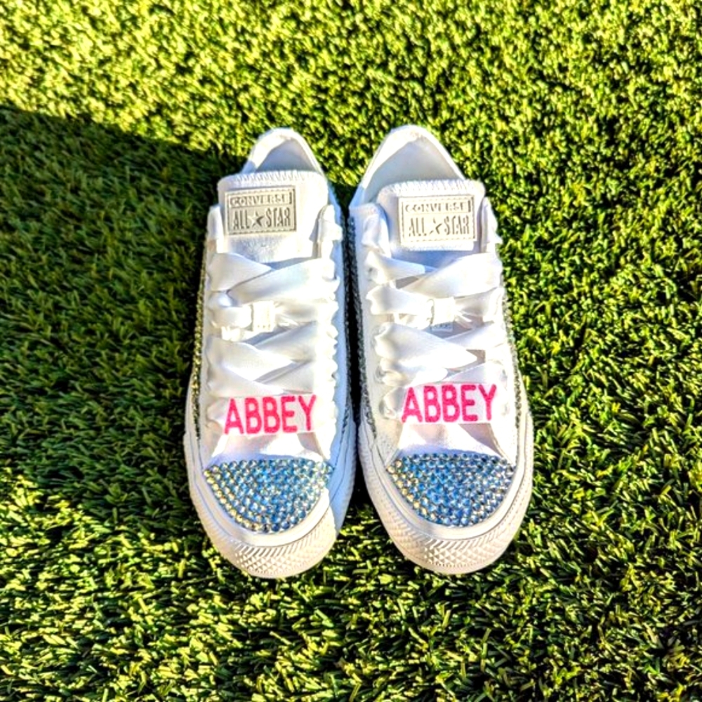 NEW White Monochrome Hand Embellished CONVERSE with "name" laces